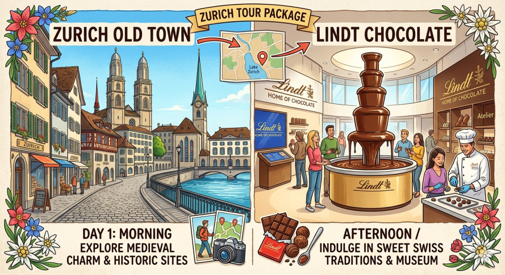 Tour package Day 1. Zurich old town , lindt chocolate